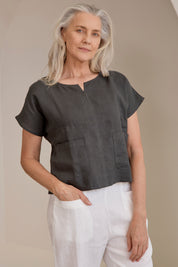 Zoe Linen Top Charcoal