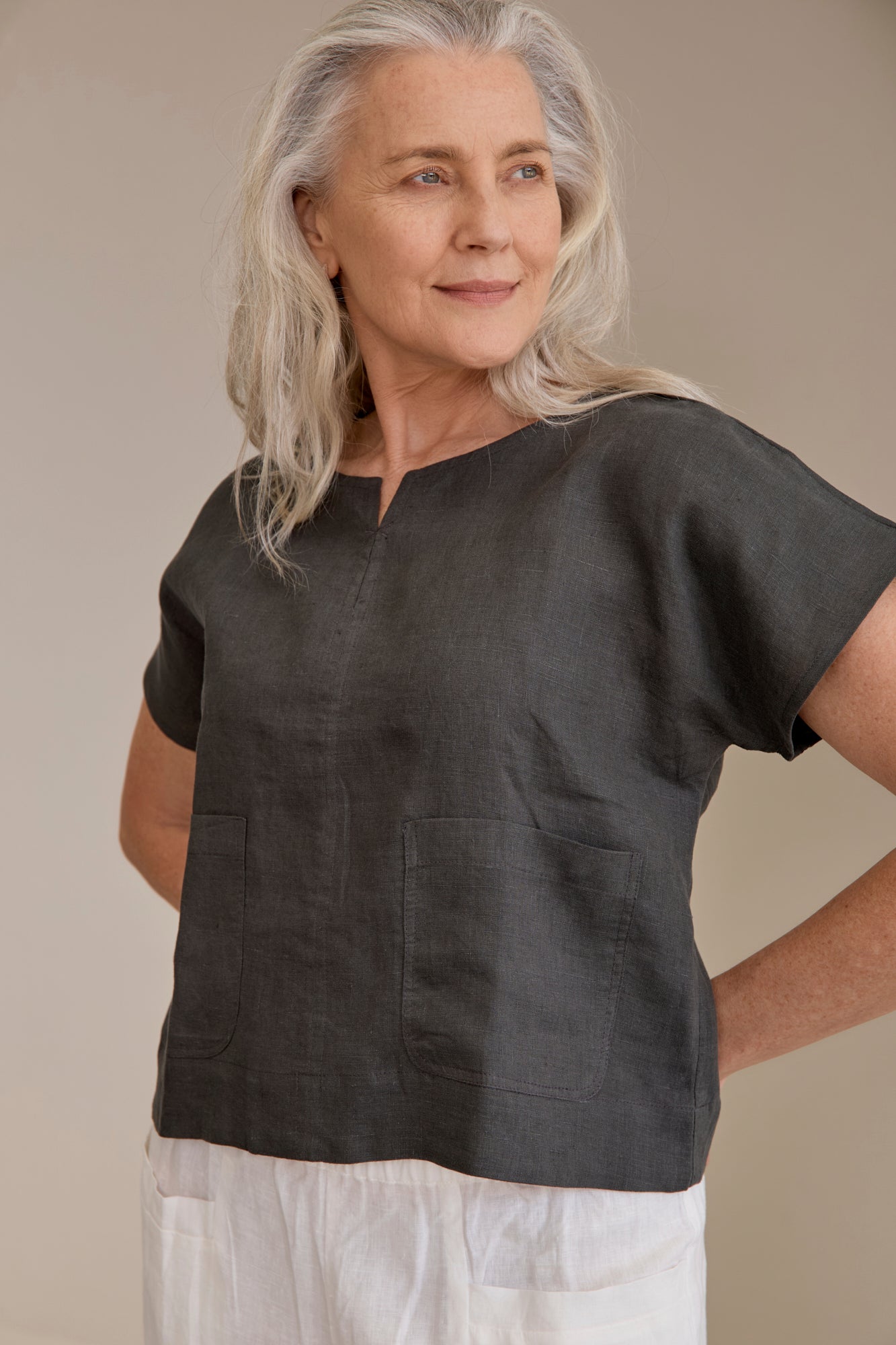 Zoe Linen Top Charcoal