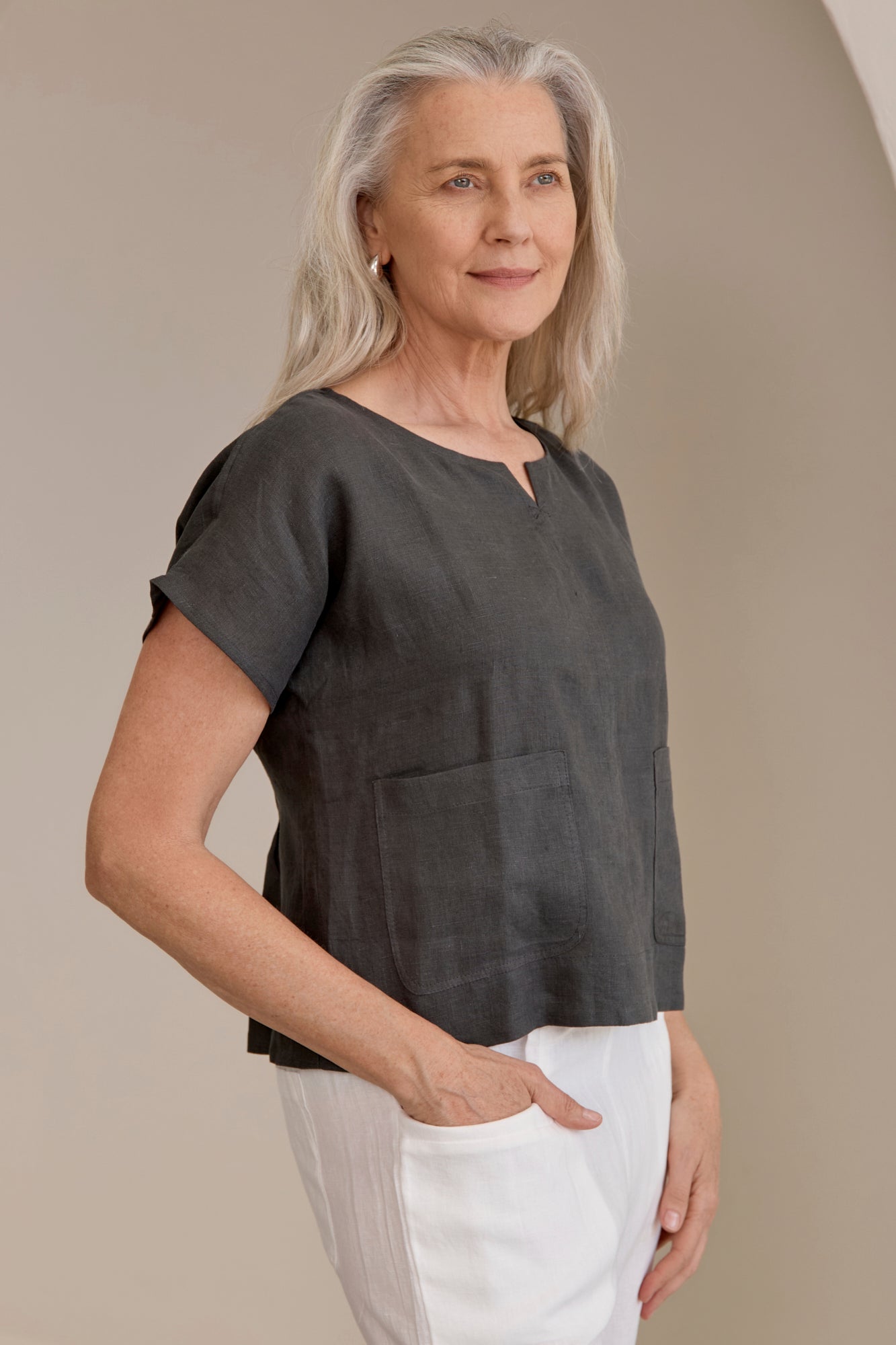 Zoe Linen Top Charcoal