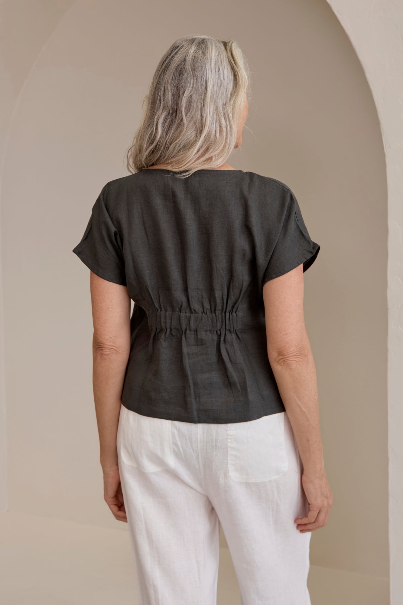 Zoe Linen Top Charcoal
