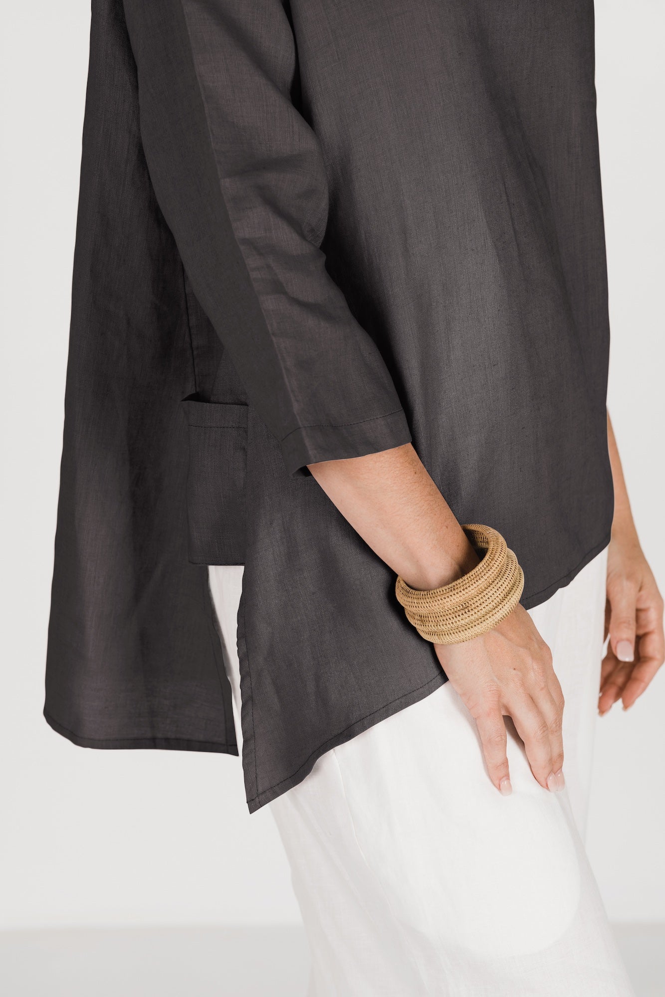 Caro Linen Top Charcoal