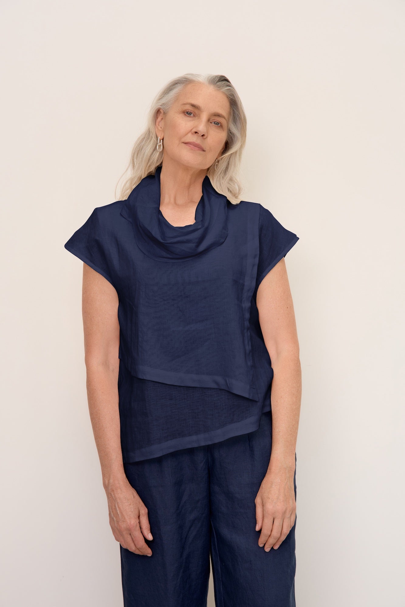 Hazel Linen Top Navy