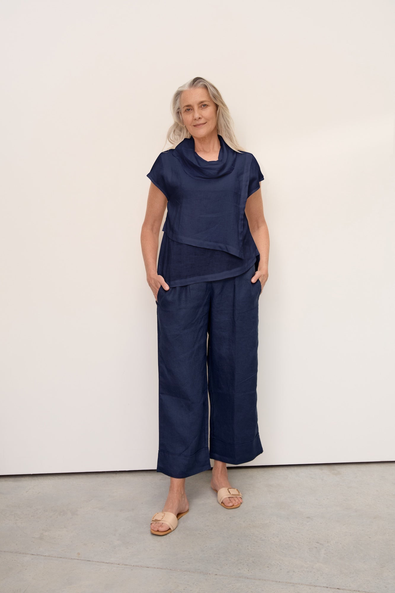 Hazel Linen Top Navy