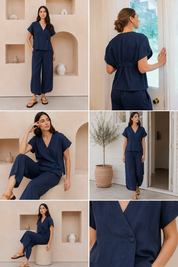 Liv Linen Top Navy