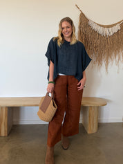 Camilla Linen Gauze Top Navy