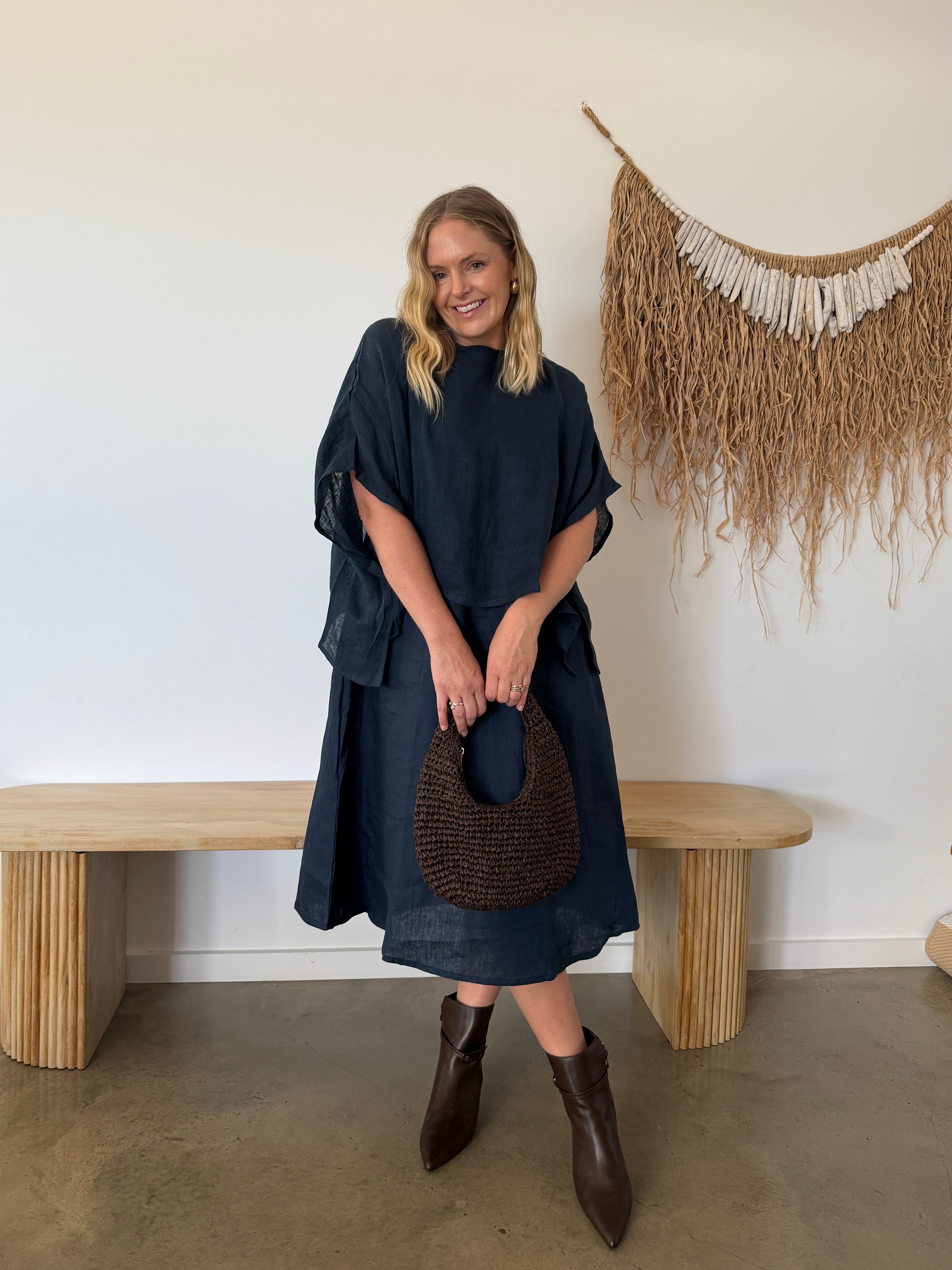 Camilla Linen Gauze Top Navy