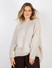Marlo Wool Blend Jumper Soft Stone in soft stone marle, showcasing a relaxed fit and cozy knit texture.