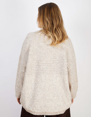 Back of the Marlo Wool Blend Jumper Soft Stone in soft stone marle, showcasing a relaxed fit and cozy knit texture.