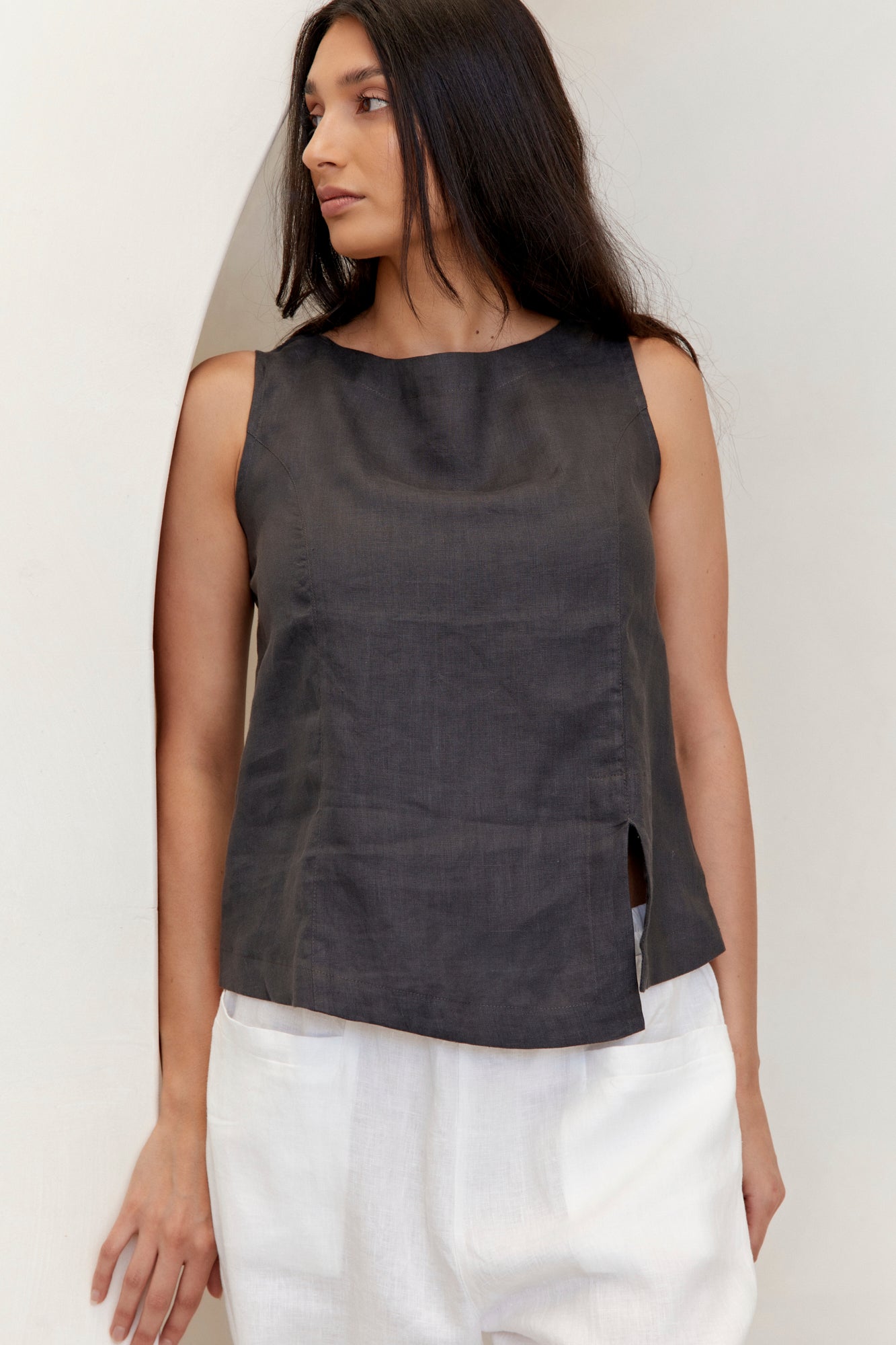 Shell Linen Top Charcoal