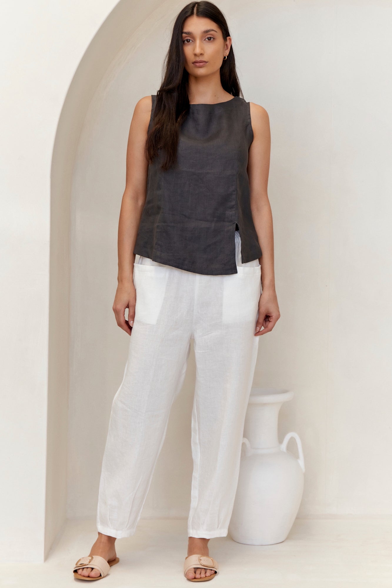Shell Linen Top Charcoal