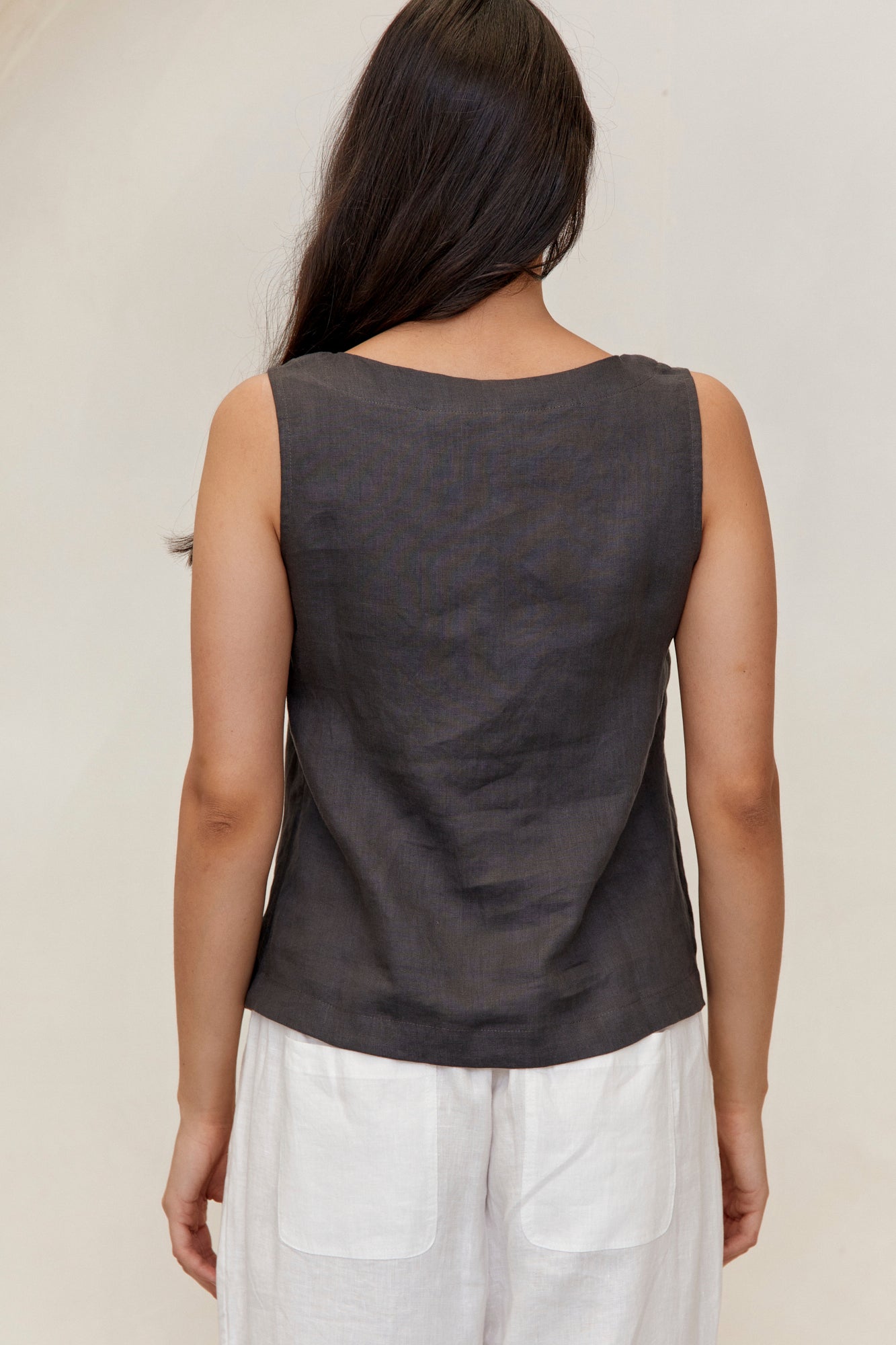 Shell Linen Top Charcoal