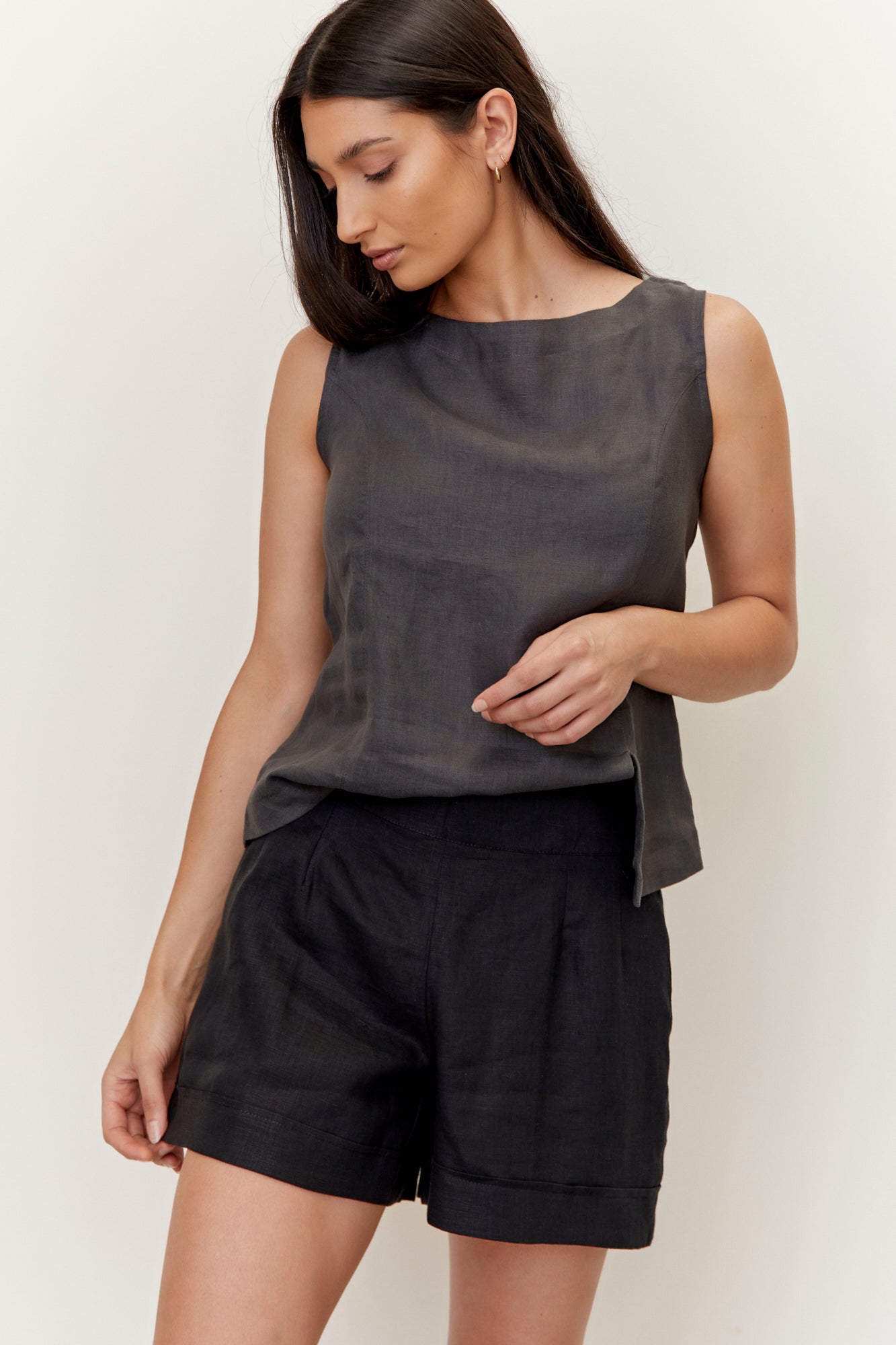 Shell Linen Top Charcoal