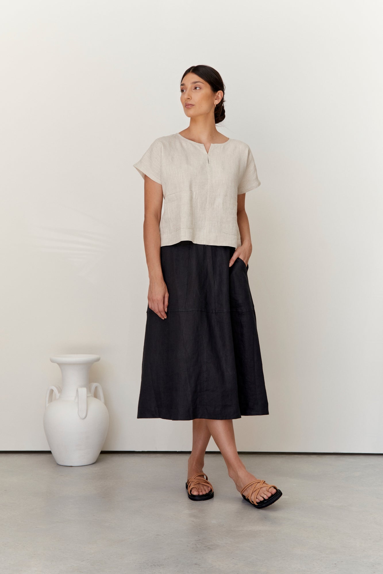 Soleil Linen Skirt Black