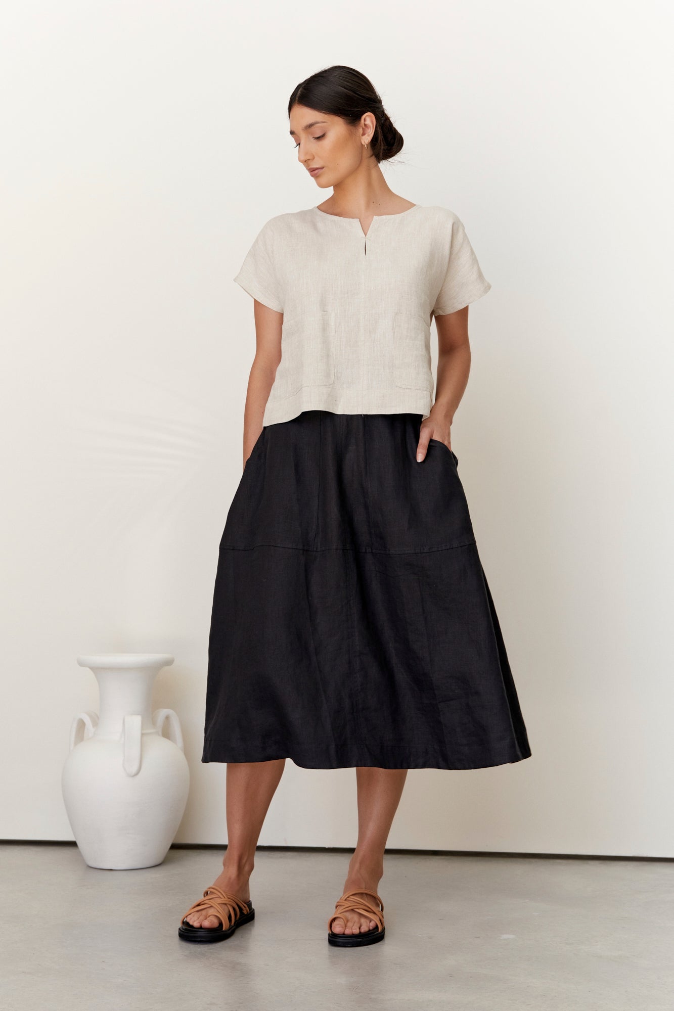 Soleil Linen Skirt Black