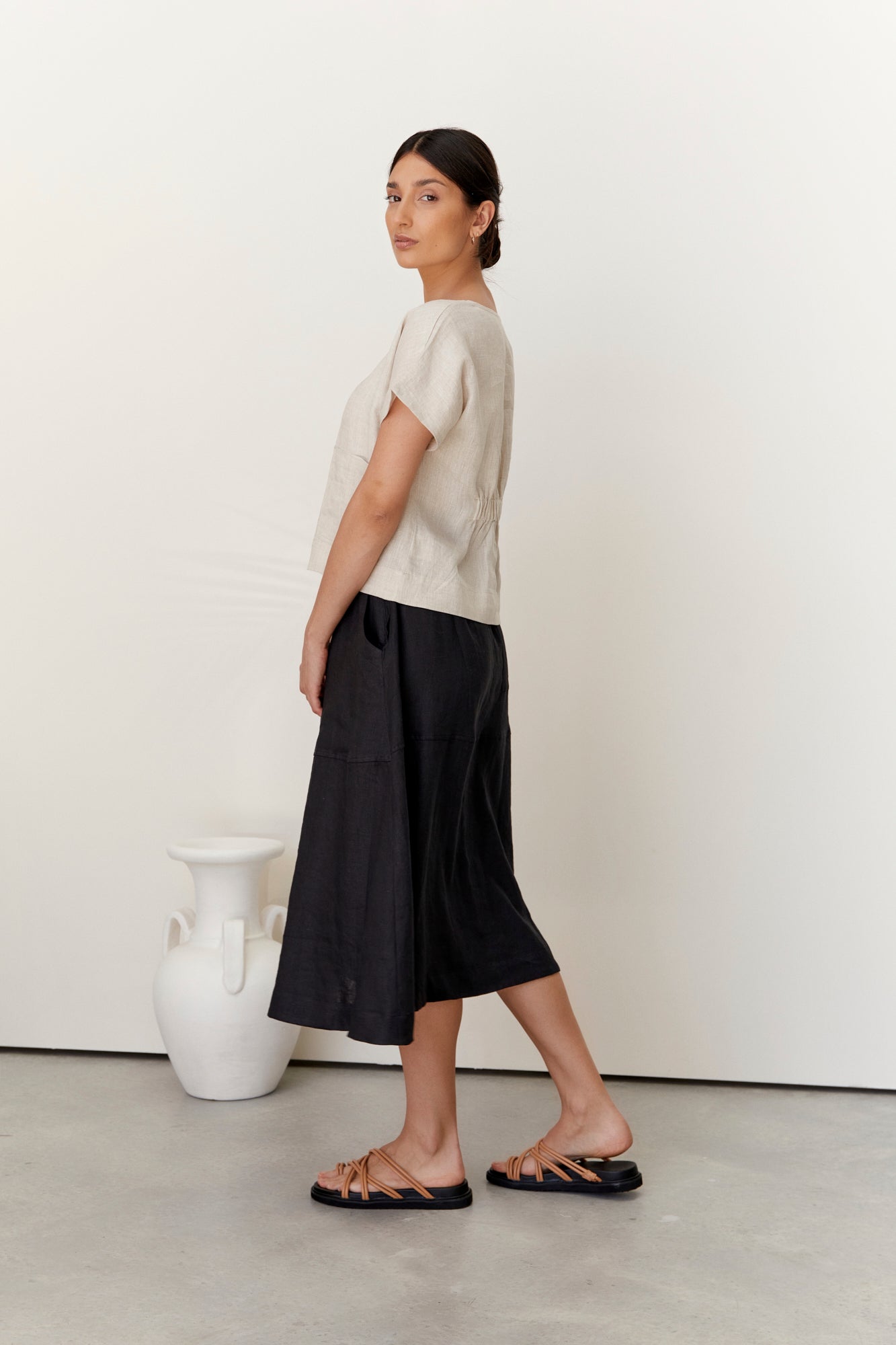 Soleil Linen Skirt Black