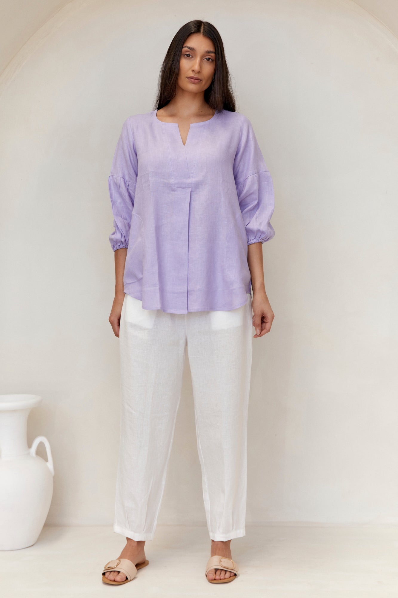Clancy Linen Top Lilac