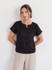 Zoe Linen Top Black