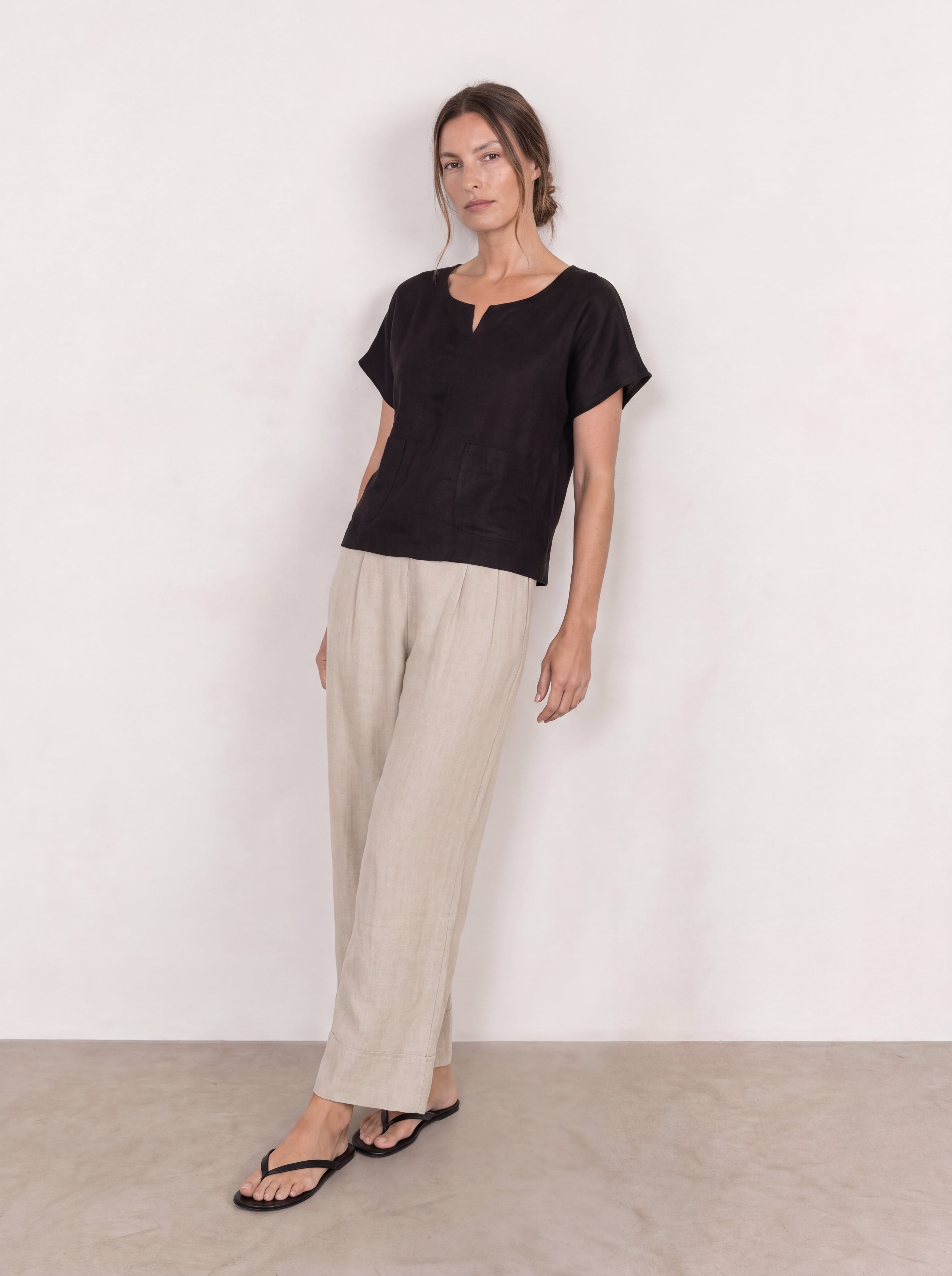 Zoe Linen Top Black