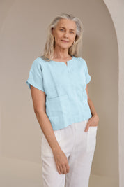Zoe Linen Top Sea