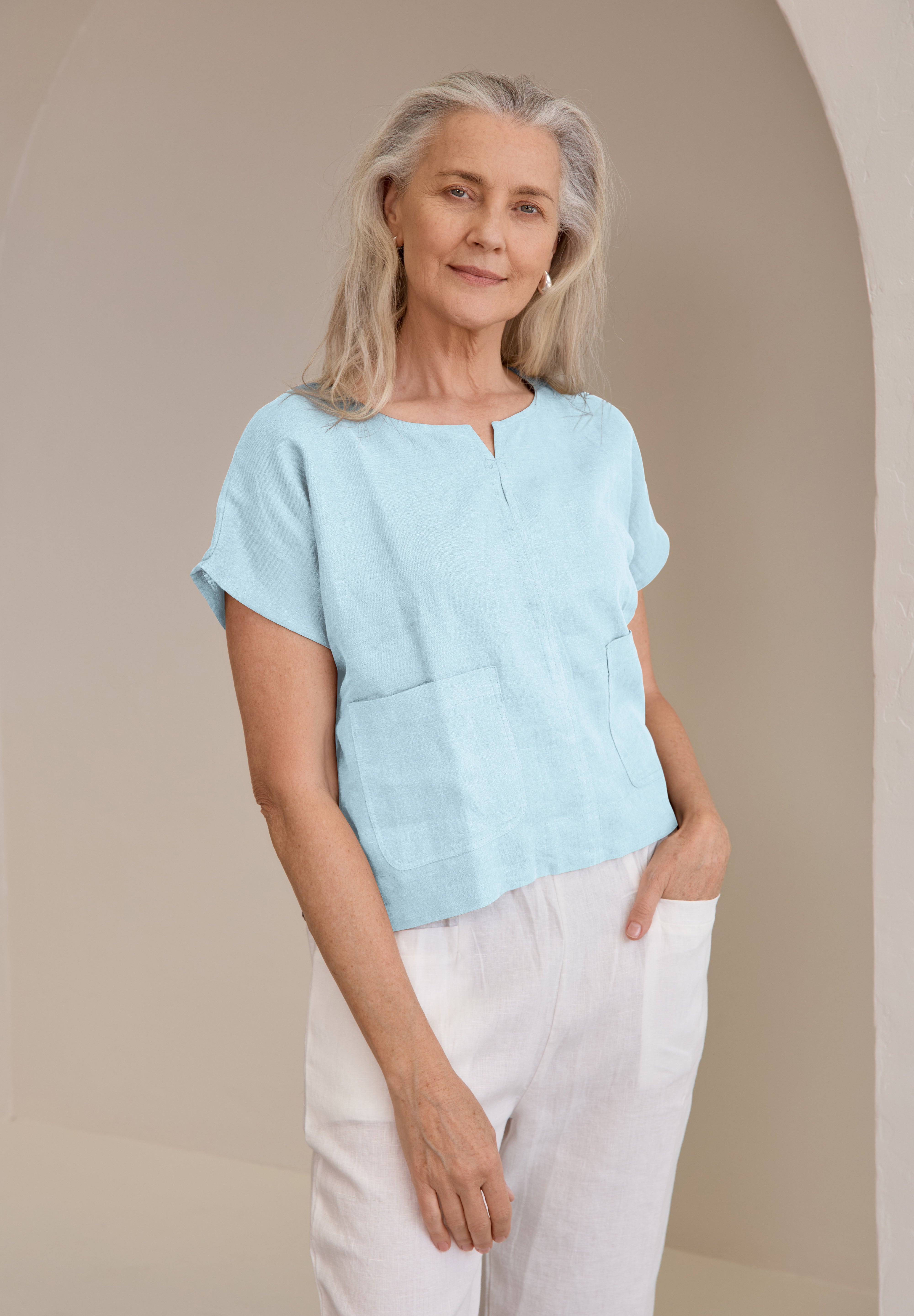 Zoe Linen Top Sea