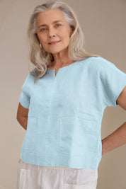 Zoe Linen Top Sea