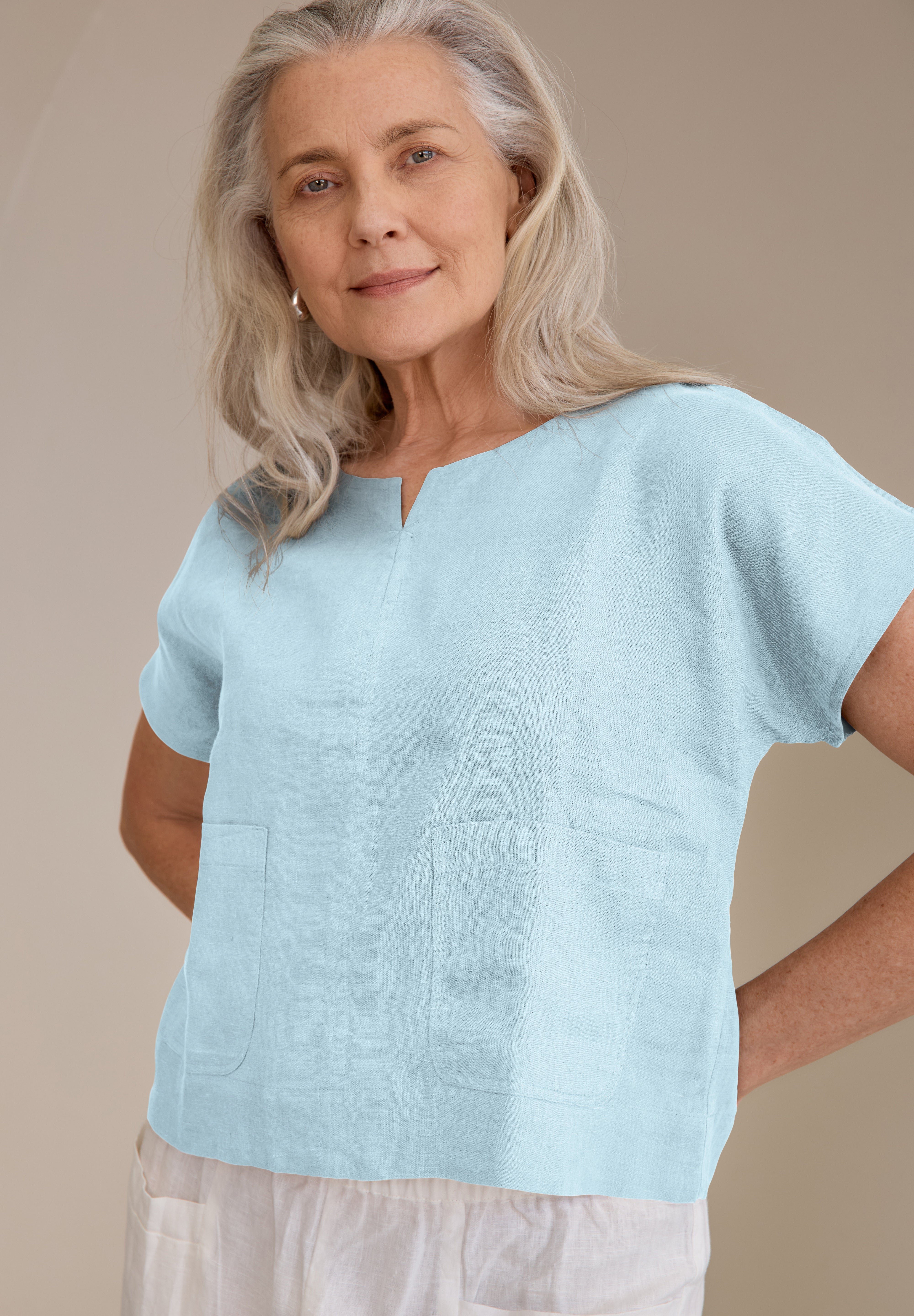 Zoe Linen Top Sea