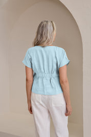 Zoe Linen Top Sea