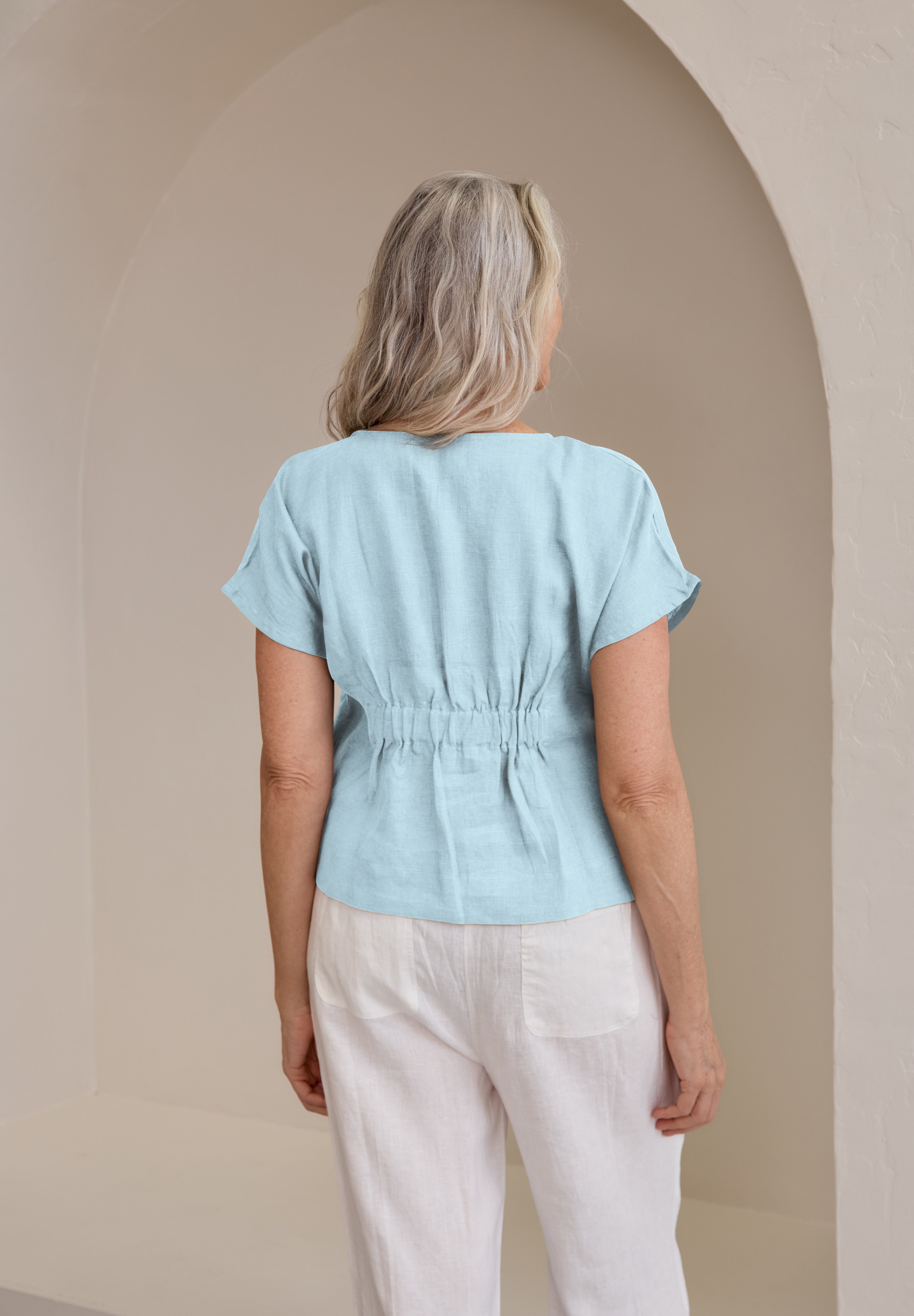 Zoe Linen Top Sea