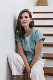 Zoe Linen Top Sea