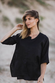 Adele Linen Top Black