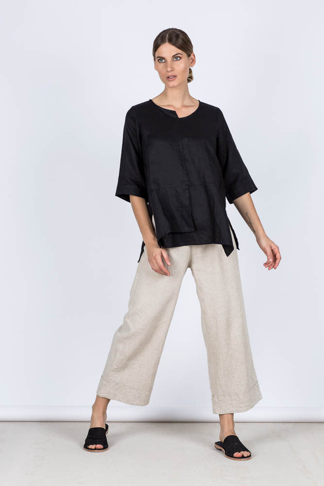 Adele Linen Top Black