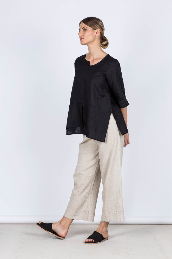 Adele Linen Top Black