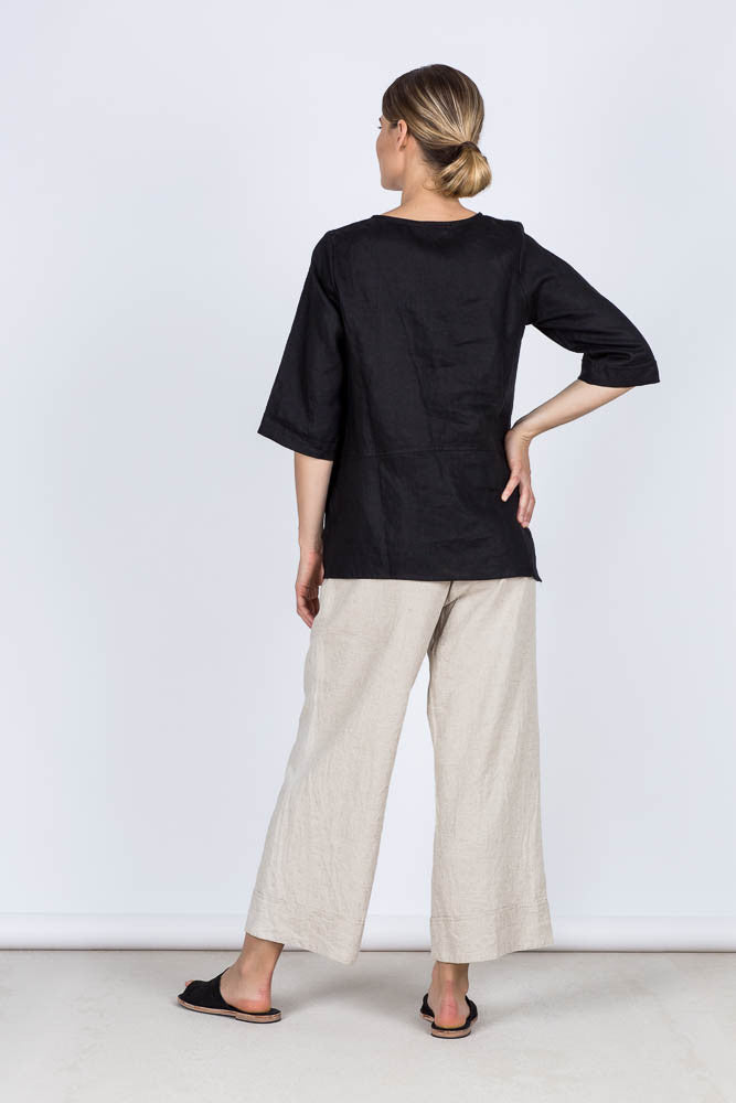 Adele Linen Top Black