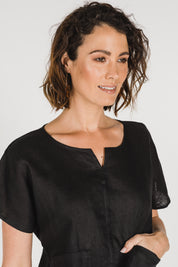 Zoe Linen Top Black