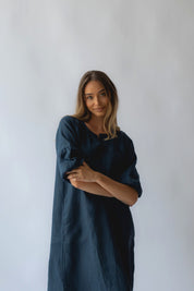 Claudette Linen Dress Navy