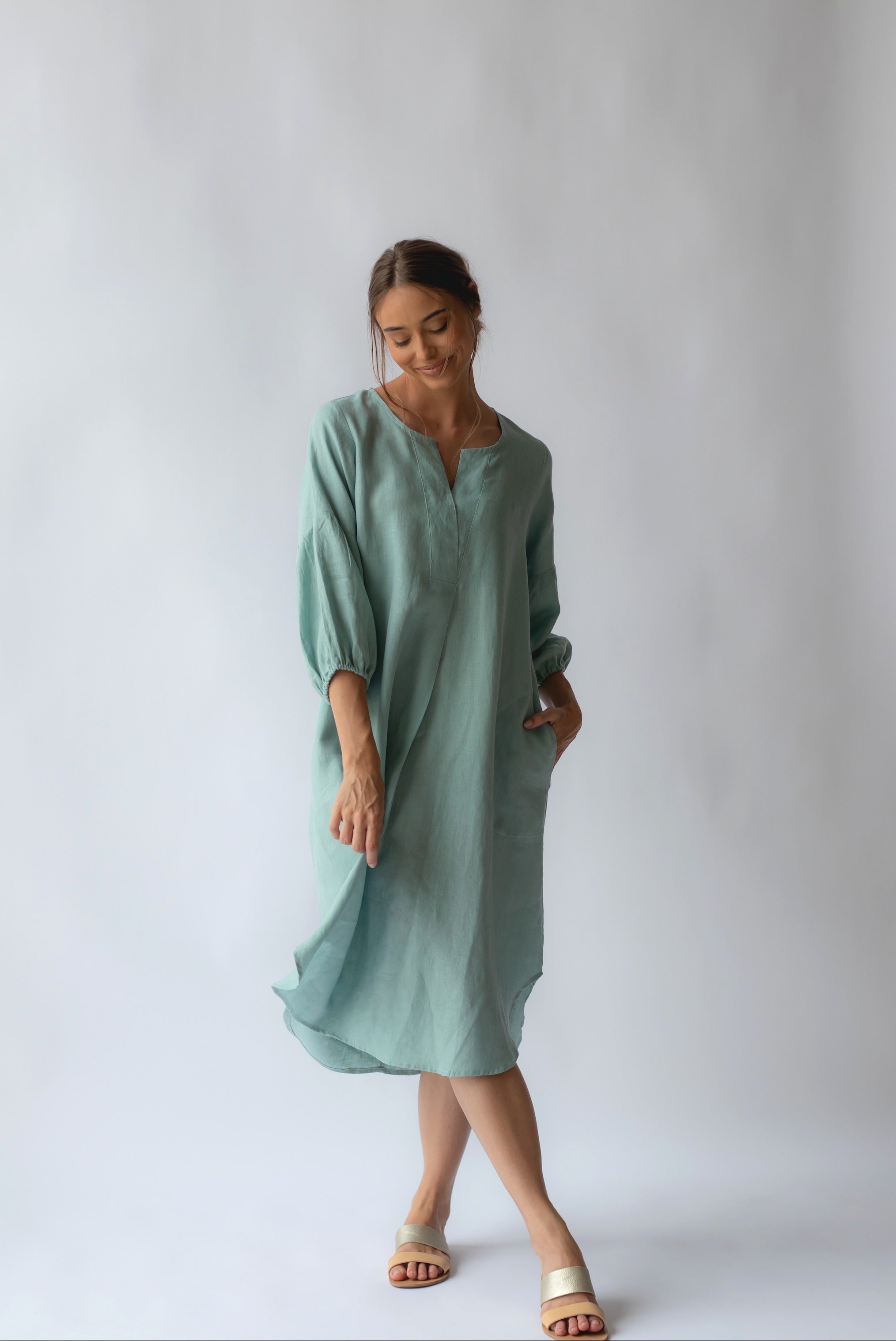 Claudette Linen Dress Sea