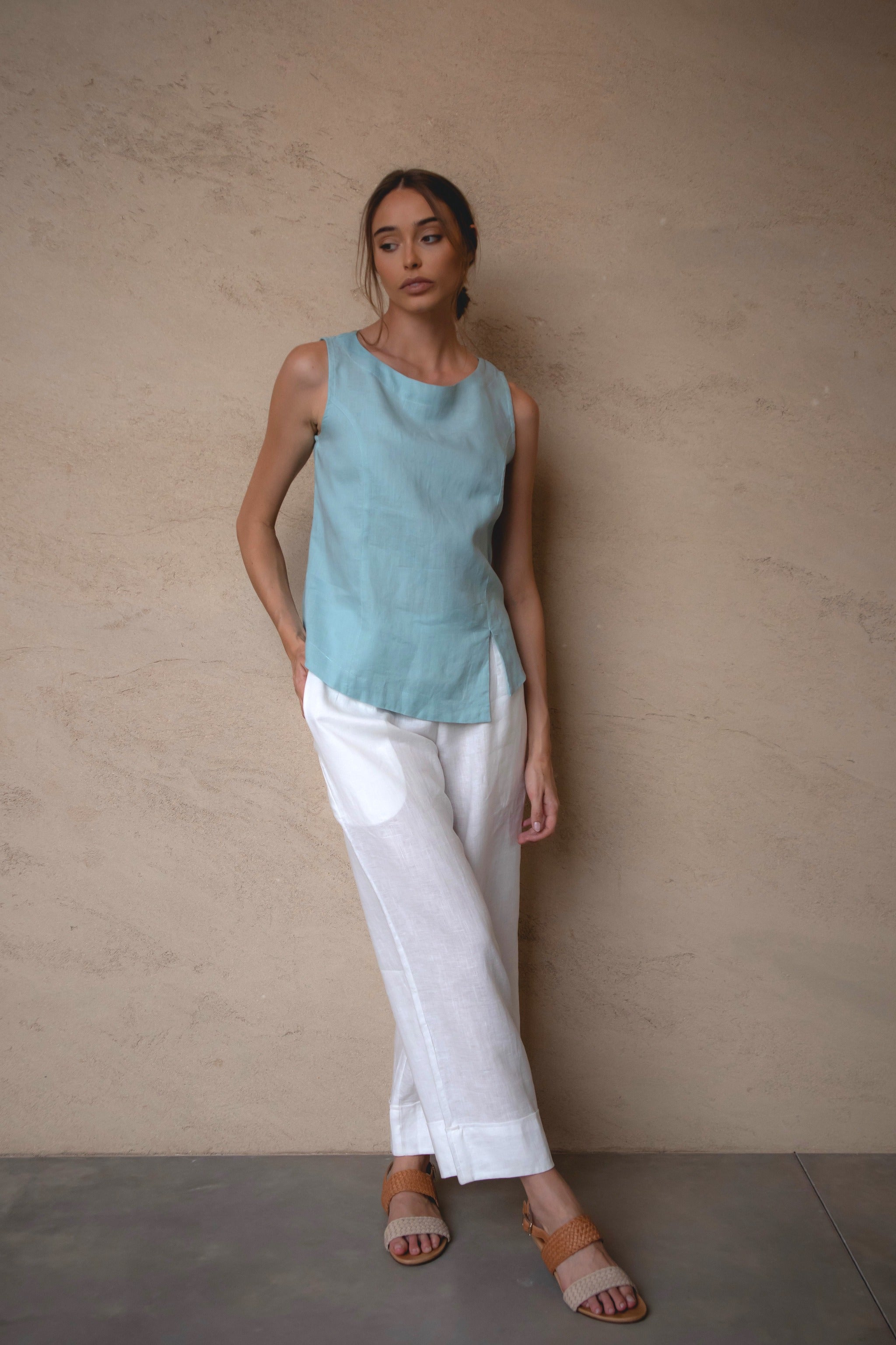Shell Linen Top Sea