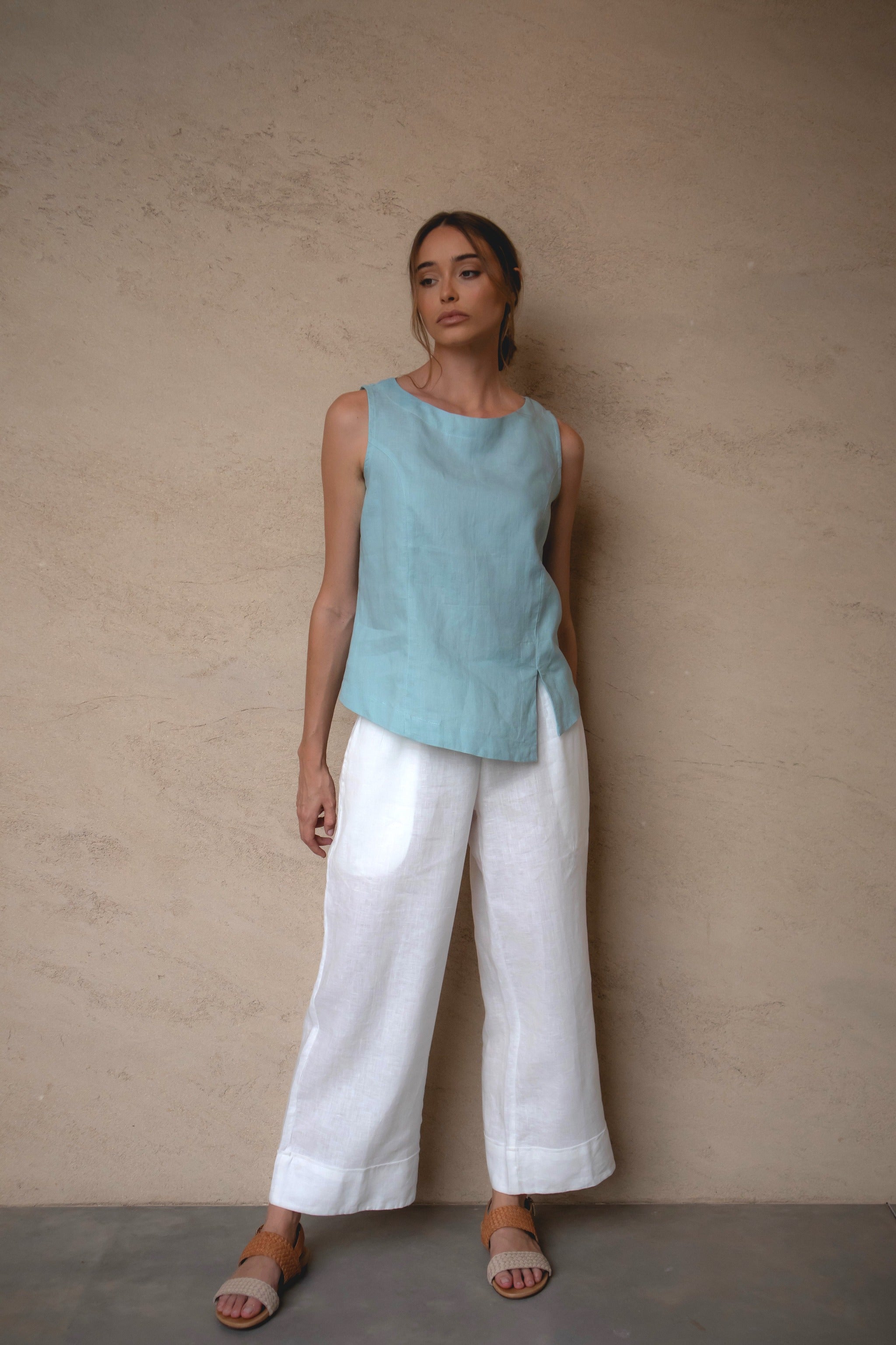Shell Linen Top Sea