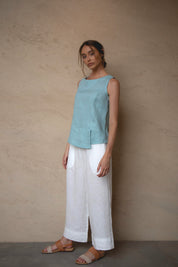 Shell Linen Top Sea
