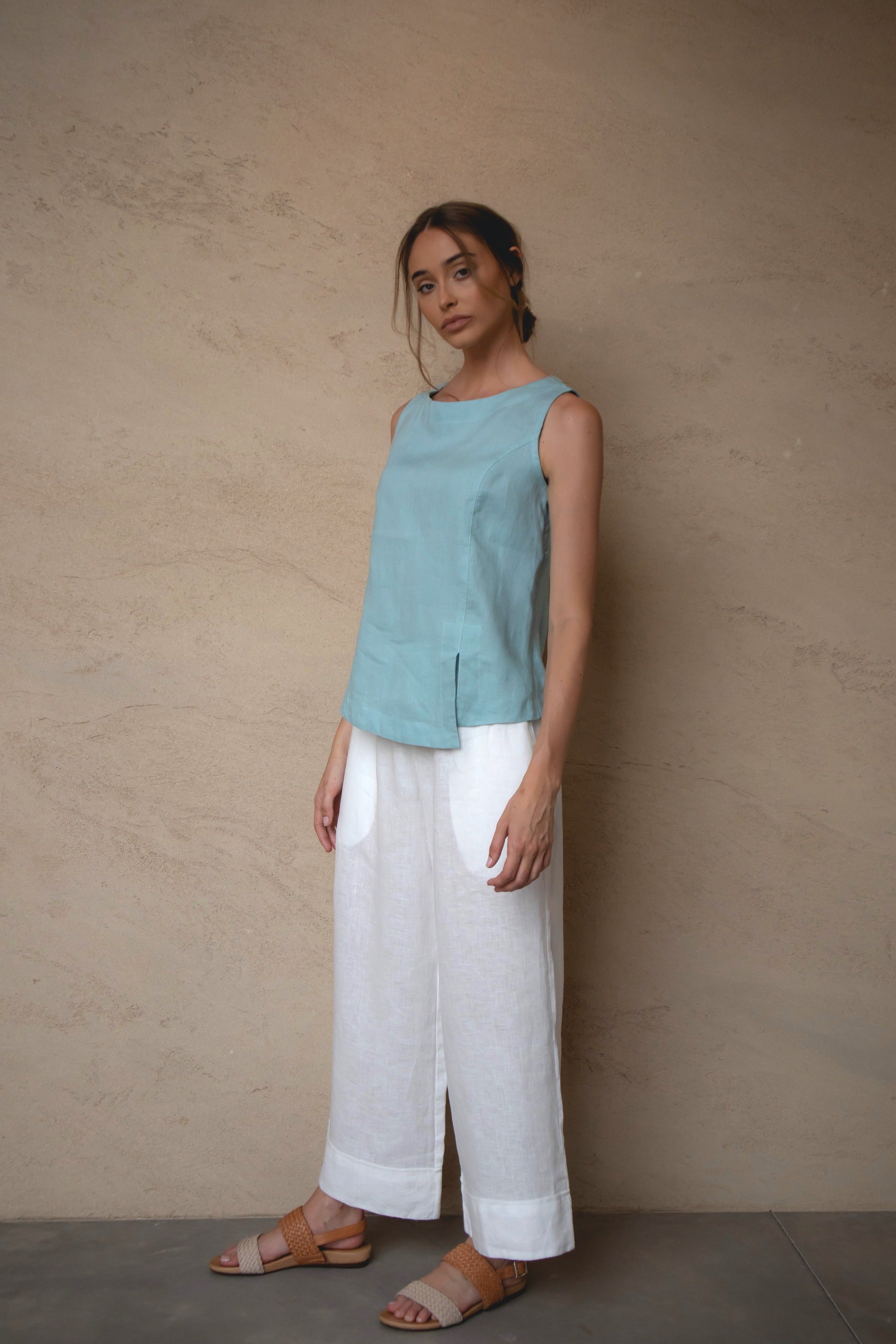 Shell Linen Top Sea