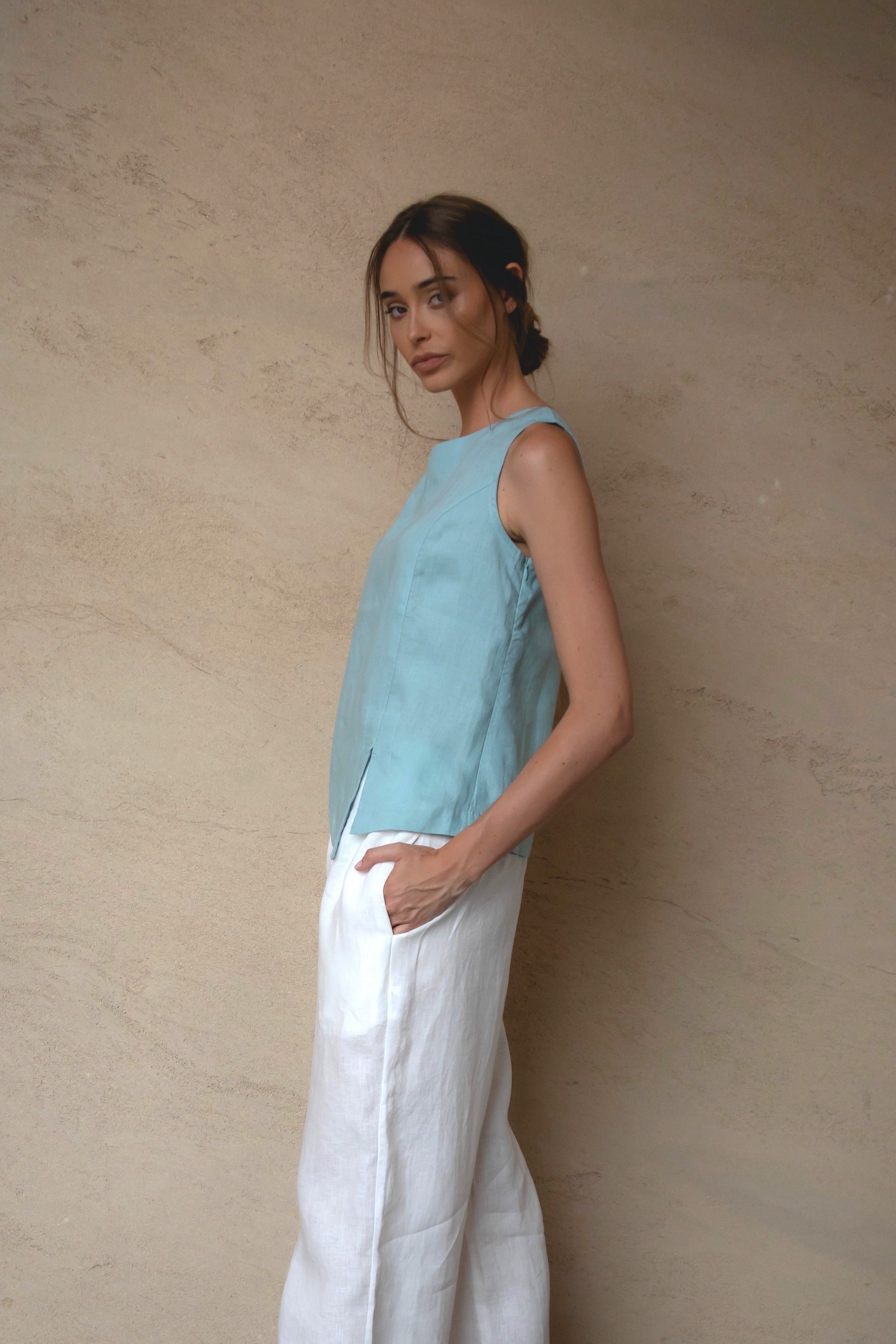 Shell Linen Top Sea