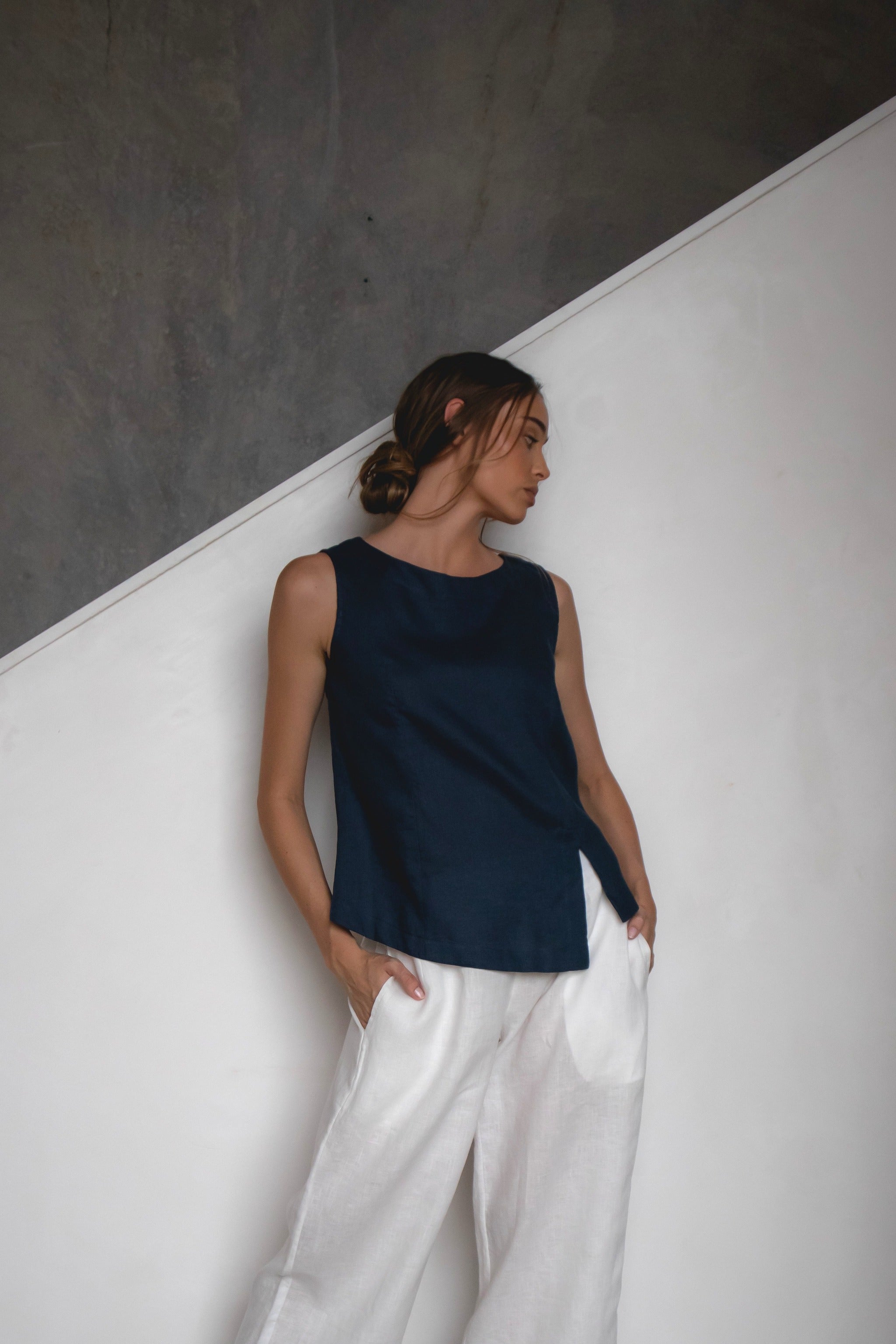 Shell Linen Top Navy